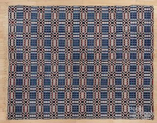 Red, white, and blue coverlet, mid 19th c., 71'' x 90''.