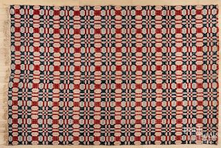 Red, white, and blue coverlet, mid 19th c., 62'' x 92''.