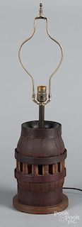 Painted barrel-form table lamp, 10 3/4'' h.