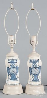 Pair of Delft table lamps, 18th c., 7 3/4'' h.