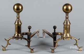 Pair of Federal style brass andirons, by The Harvin Co., 18'' h.