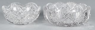 Two brilliant cut glass bowls, 3 1/2'' h., 10'' dia. and 3 1/2'' h., 8'' dia.