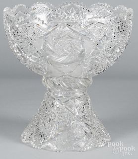 Large brilliant cut glass two-part punch bowl, 15'' h., 14 1/2'' dia.