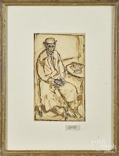 George Grosz (American 1893-1959), ink and watercolor seated gentleman, signed lower right