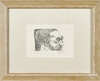 Leonard Baskin (American 1922-2000), pencil signed engraving, 3 1/2'' x 5 3/4''.