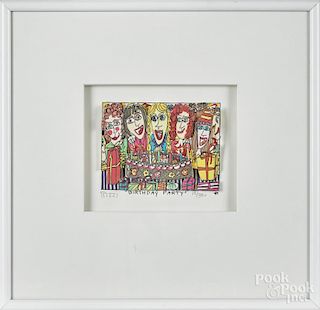 James Rizzi (American 1950-2011), lithograph in relief, titled Birthday Party, signed lower left
