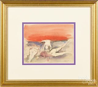 Watercolor nude study, signed lower right and dated '68, 9'' x 11''.