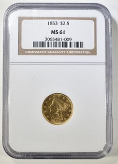 1853 GOLD $2.5 LIBERTY  NGC MS-61