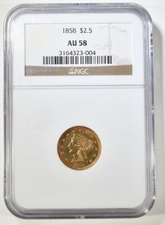 1858 GOLD $2.5 LIBERTY  NGC AU-58