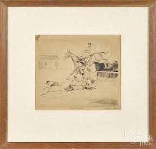 Charles Taylor, engraving, 8" x 9 1/2", together with a Cecil Aldin, lithograph coaching scene