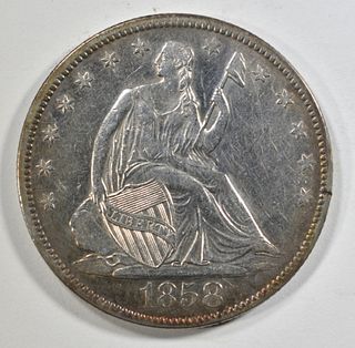 1858-O SEATED LIBERTY HALF DOLLAR CH AU