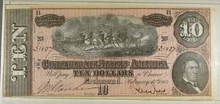 1864 $10 CONFEDERATE NOTE AU/CU