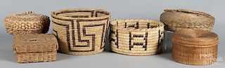 Six woven baskets, to include several Native American examples.