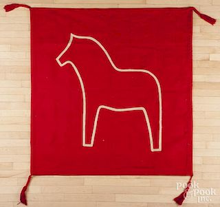 Native American weaving with horse design, 59'' x 57''.