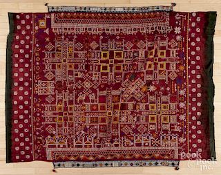Embroidered shawl, probably South American, 82'' x 62''.