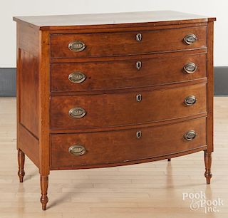Sheraton cherry bowfront chest of drawers, ca. 1820, 39'' h., 41 1/2'' w.