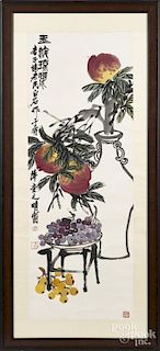 Oriental watercolor scroll, 52 1/2'' x 19''.