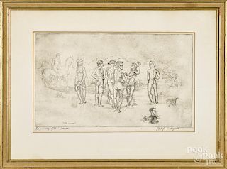 Philip Evergood (American 1901-1973), engraving, titled Beginning of the Dance, signed lower right