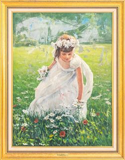 M. E. Wien "Girl in Field of Poppies" Oil / Canvas
