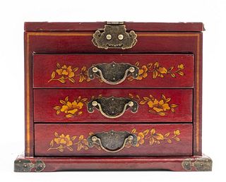 Chinese Painted Vanity Box w/ 3 Drawers