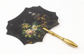 19th C. Decorated Hand-Held Fire Screen