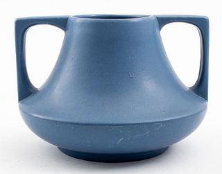 Arts & Crafts Matte Blue Glazed Ceramic Amphora