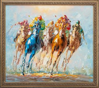 Taylor Horse Racing Oil on Board