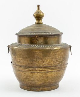 Chinese Brass Covered Pot With Triangular Motifs