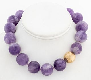 14K Yellow Gold Amethyst & Gold Bead Necklace