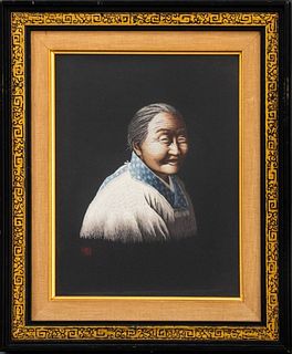 Chinese Embroidered Silk Portrait of a Woman