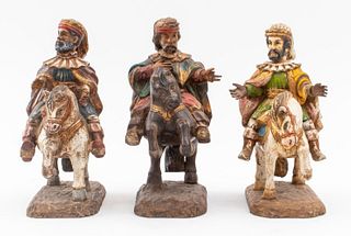 Polychromed Wood Sculptures of 3 Wise Men