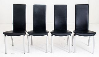 Italian Modernist Leather and Metal Side Chairs, 4