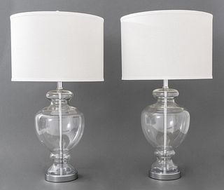 Modern Clear Glass and Chrome Table Lamp, Pair