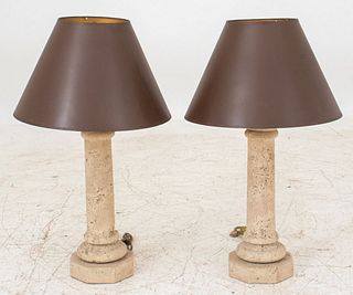 Cast Stone Column Shape Table Lamp, Pair