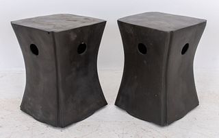 Modern Brass Garden Seats / Side Table, Pair