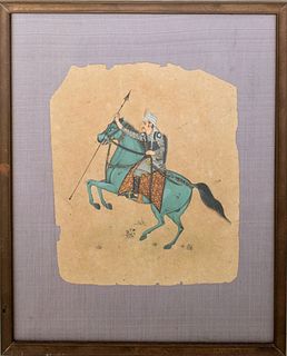 Persian Gouache Painting of Officer on Horseback