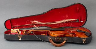 Vintage Violin And Bow With Case