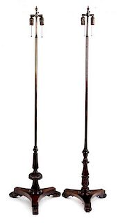 A Pair of William IV Rosewood Pole Screens Converted as Lamps Height overall 64 inches.