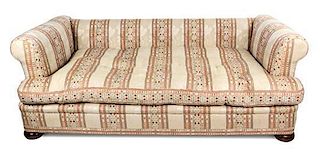 A Contemporary Silk Damask Upholstered Daybed Height 36 x width 92 x depth 42 inches.
