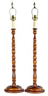 A Pair of Victorian Style Treen-Table Lamps Height 30 1/2 inches.