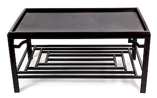 A Georgian Style Black Lacquered Two-Tiered Coffee Table Height 20 x width 40 x depth 24 inches.