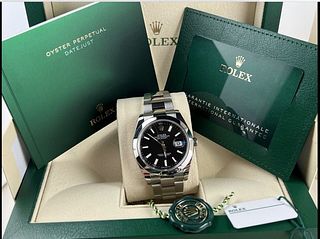 2022 New Rolex Datejust 41 Men's Black Watch w/Box, Card, Hang Tags