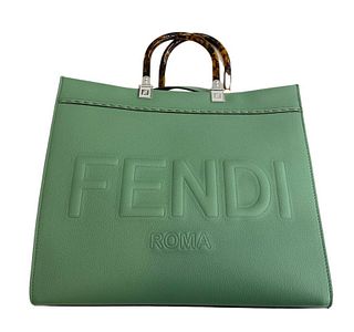 FENDI Authentic Sunshine Medium Mint green leather shopper