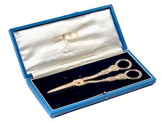 A Pair of English Silver Gilt Grape Shears Length 7 5/8 inches, weight 3 ozt. 79 dwt.