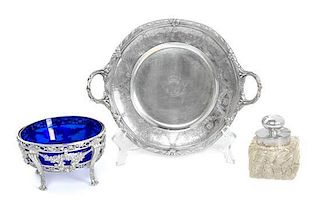 Three English Silverplate Articles Length of tray 10 inches.