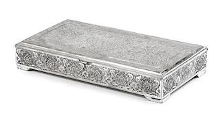 An Indian Silver Paan Box Length 6 1/4 inches; weight 10 ozt. 5 dwt.