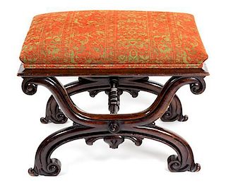 A Victorian Faux Rosewood X-Form Stool Height 19 x width 25 inches.