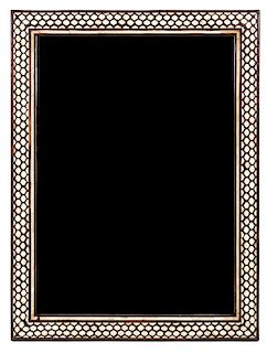 A North African Hardwood and Bone-Inlaid Mirror Height 40 x width 30 1/4 inches.