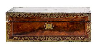 A Victorian Brass-Inlaid Mahogany Lap Desk Width 20 inches.