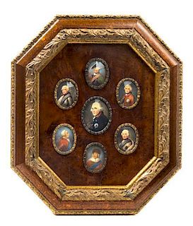 A Collection of Continental Oval Painted Portraits Overall: 11 x 9 3/4 inches.